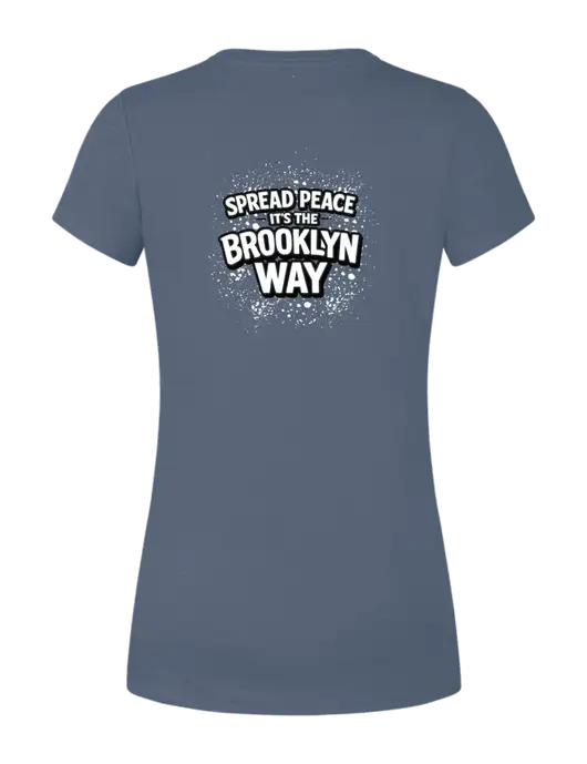 Womens Simply Soft Navy Frost 4.5oz  Poly/Combed Ring Spun Cotton T-Shirt w/Spread Peace Logo, Peace Players Brooklyn Logo