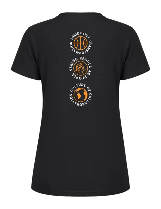 Womens Ring Spun Jet Black 4.5 oz T-Shirt w/Icons logo, Peace Players Brooklyn Logo