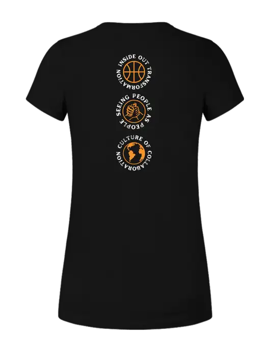 Womens Ring Spun Jet Black 4.5 oz T-Shirt w/Icons logo, Peace Players Brooklyn Logo