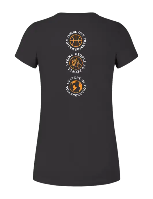 Womens Ring Spun Charcoal 4.5 oz T-Shirt w/Icons logo, Peace Players Brooklyn Logo