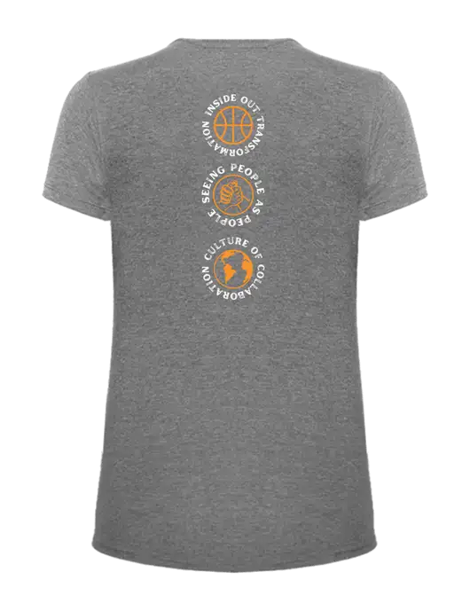 Womens Ring Spun Light Grey Heather 4.5 oz T-Shirt w/Icons logo, Peace Players Brooklyn Logo