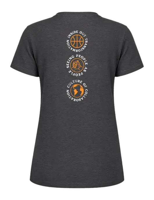 Womens Ring Spun Dark Heather Grey 4.5 oz T-Shirt w/Icons logo, Peace Players Brooklyn Logo