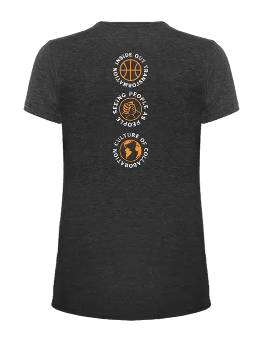Womens Ring Spun Dark Heather Grey 4.5 oz T-Shirt w/Icons logo, Peace Players Brooklyn Logo