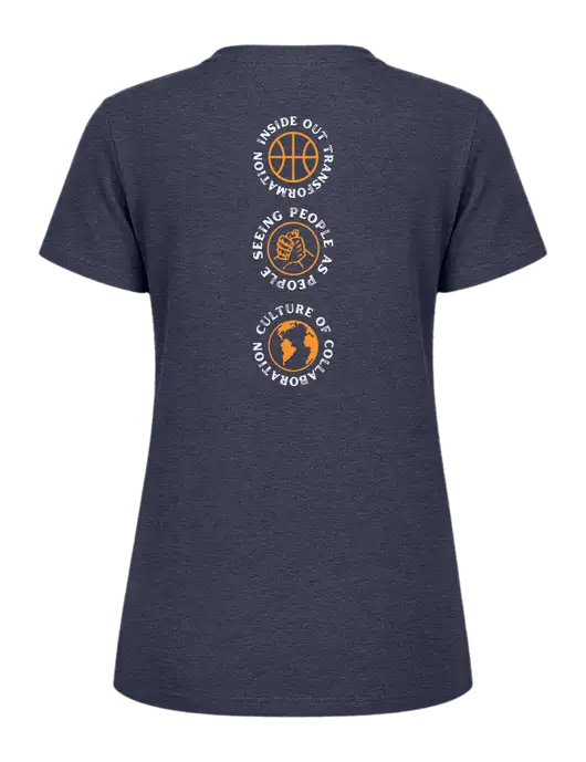 Womens Ring Spun Heather Navy 4.5 oz T-Shirt w/Icons logo, Peace Players Brooklyn Logo