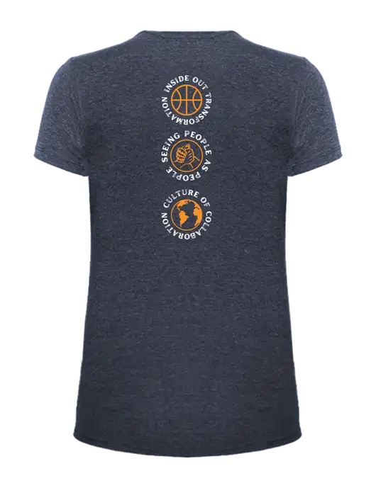 Womens Ring Spun Heather Navy 4.5 oz T-Shirt w/Icons logo, Peace Players Brooklyn Logo