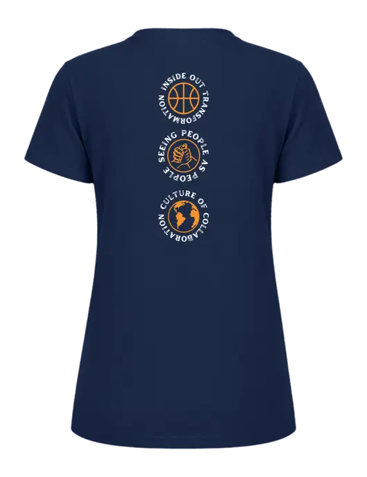 Womens Ring Spun Navy 4.5 oz T-Shirt w/Icons logo, Peace Players Brooklyn Logo