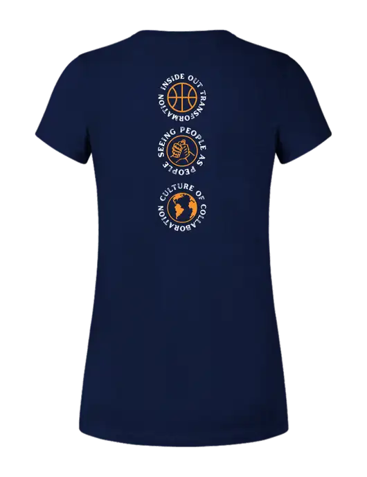 Womens Ring Spun Navy 4.5 oz T-Shirt w/Icons logo, Peace Players Brooklyn Logo
