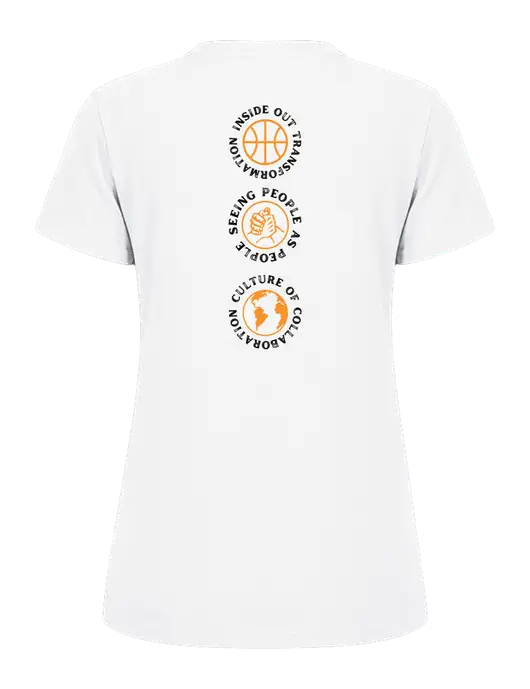Womens Ring Spun White 4.5 oz T-Shirt w/Icons logo, Peace Players Brooklyn Logo