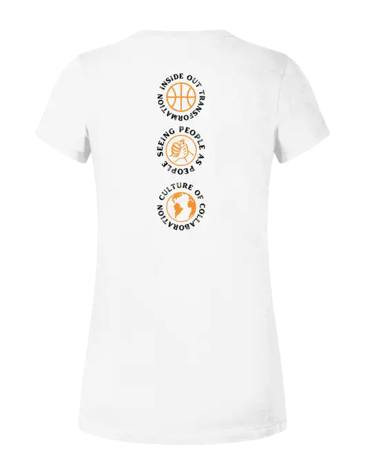 Womens Ring Spun White 4.5 oz T-Shirt w/Icons logo, Peace Players Brooklyn Logo