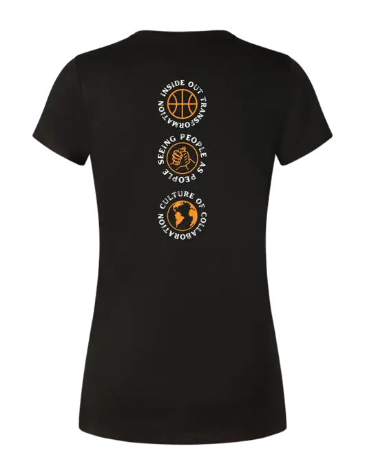 Womens Simply Soft Black 4.5oz Poly/Combed Ring Spun Cotton T-Shirt w/Icons logo, Peace Players Brooklyn Logo
