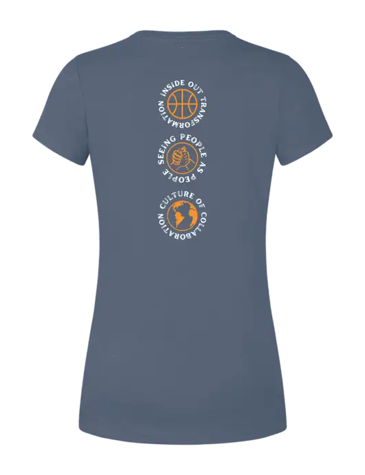 Womens Simply Soft Navy Frost 4.5oz  Poly/Combed Ring Spun Cotton T-Shirt w/Icons logo, Peace Players Brooklyn Logo