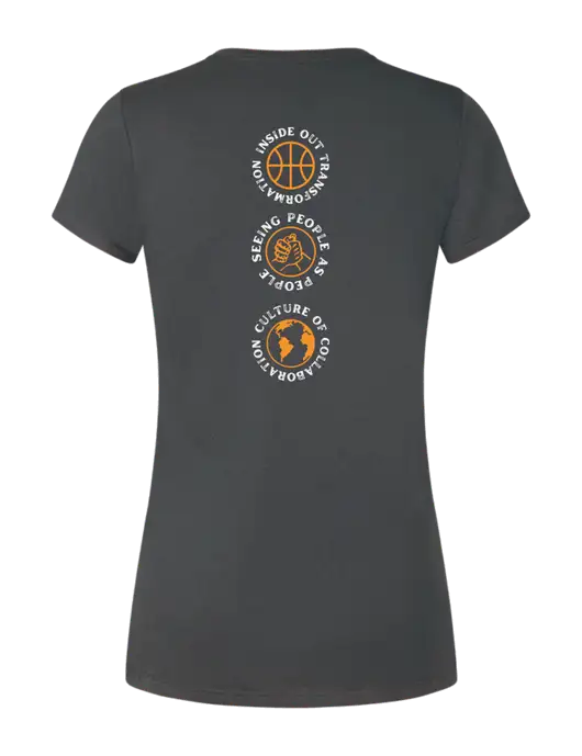Womens Simply Soft Charcoal 4.5oz Poly/Combed Ring Spun Cotton T-Shirt w/Icons logo, Peace Players Brooklyn Logo