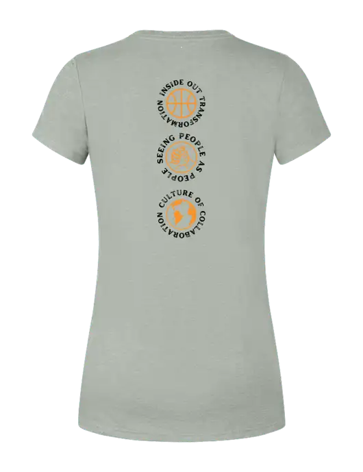 Womens Simply Soft Heathered Light Grey 4.5oz Poly/Combed Ring Spun Cotton T-Shirt w/Icons logo, Peace Players Brooklyn Logo