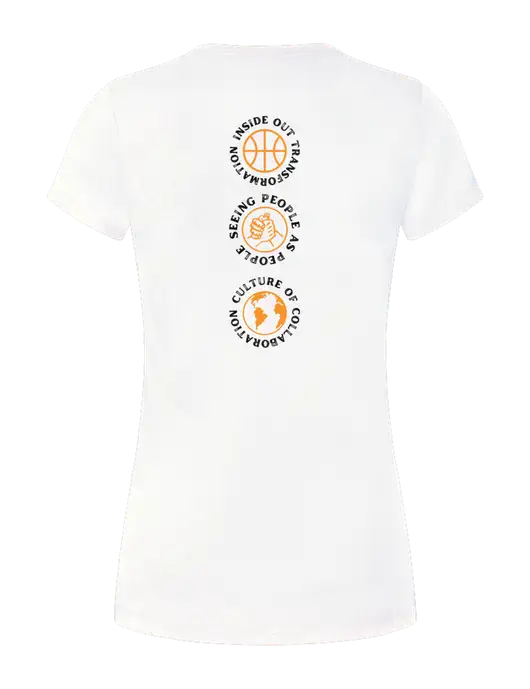 Womens Simply Soft White 4.5oz Poly/Combed Ring Spun Cotton T-Shirt
 w/Icons logo, Peace Players Brooklyn Logo