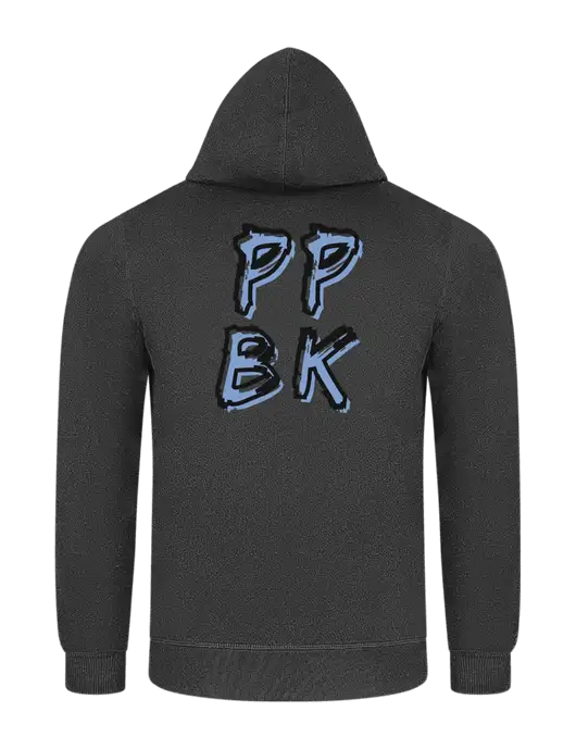 Charcoal 7.8 oz Ring Spun Hooded Sweatshirt w/PPBK logo, Peace Players Brooklyn Logo