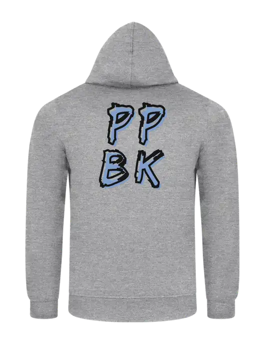 Light Grey Heather 7.8 oz Ring Spun Hooded Sweatshirt w/PPBK logo, Peace Players Brooklyn Logo