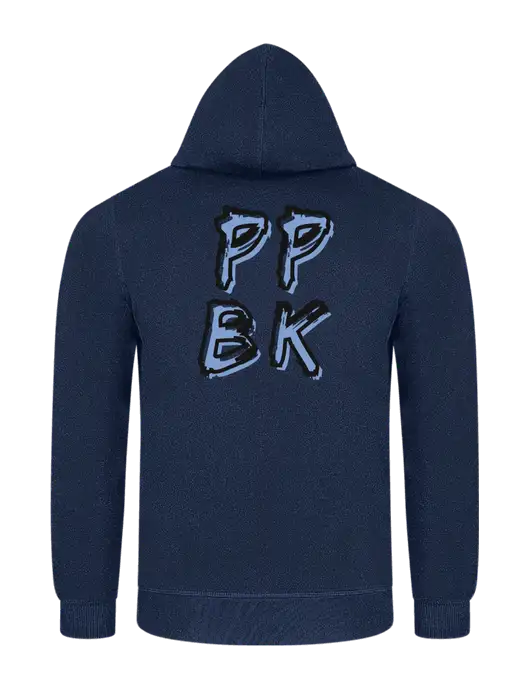 Navy 7.8 oz Ring Spun Hooded Sweatshirt w/PPBK logo, Peace Players Brooklyn Logo