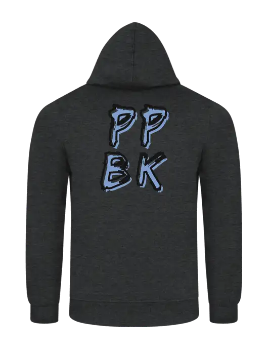 Dark Heather Grey 7.8 oz Ring Spun Hooded Sweatshirt w/PPBK logo, Peace Players Brooklyn Logo