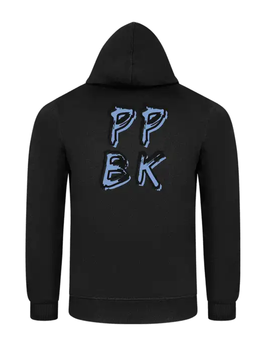 Jet Black 7.8 oz Ring Spun Hooded Sweatshirt w/PPBK logo, Peace Players Brooklyn Logo