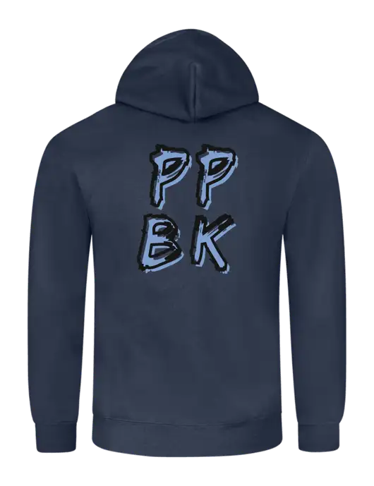 Navy 8.5 oz Ring Spun Hooded Sweatshirt w/PPBK logo, Peace Players Brooklyn Logo