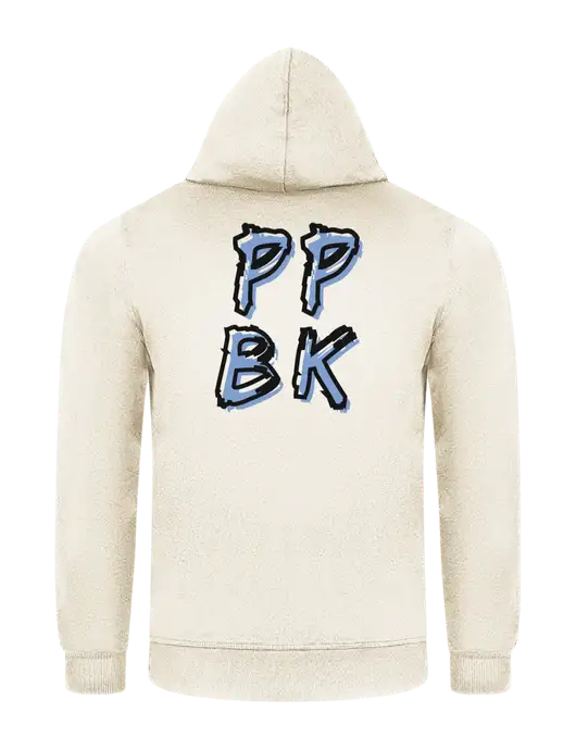 Very Light Tan 7.8 oz Ring Spun Hooded Sweatshirt w/PPBK logo, Peace Players Brooklyn Logo