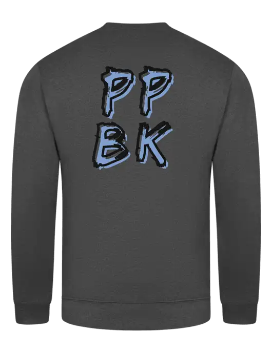 Charcoal 7.8 oz Ring Spun Crew Sweatshirt w/PPBK logo, Peace Players Brooklyn Logo
