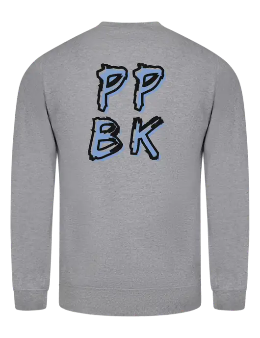 Light Grey Heather 7.8 oz Ring Spun Crew Sweatshirt w/PPBK logo, Peace Players Brooklyn Logo