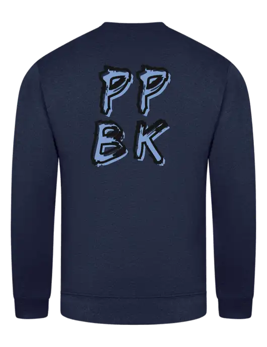 Navy 7.8 oz Ring Spun Crew Sweatshirt w/PPBK logo, Peace Players Brooklyn Logo