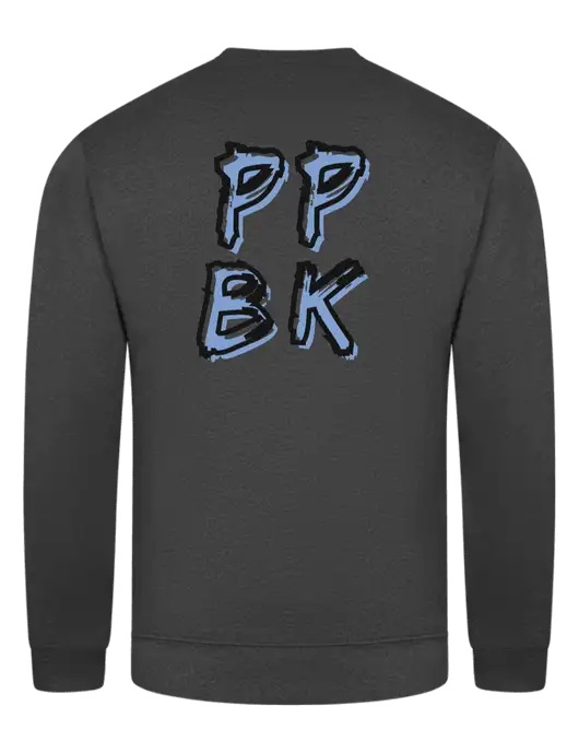 Dark Heather Grey 7.8 oz Ring Spun Crew Sweatshirt w/PPBK logo, Peace Players Brooklyn Logo