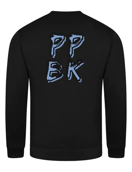 Black 7.8 oz Ring Spun Crew Sweatshirt w/PPBK logo, Peace Players Brooklyn Logo