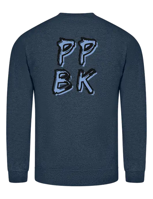 Heather Navy 7.8 oz Ring Spun Crew Sweatshirt w/PPBK logo, Peace Players Brooklyn Logo