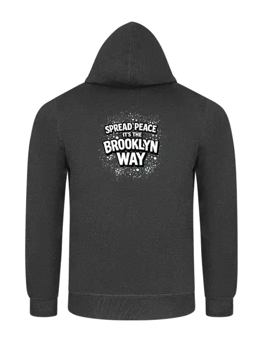 Charcoal 7.8 oz Ring Spun Hooded Sweatshirt w/Spread Peace Logo, Peace Players Brooklyn Logo