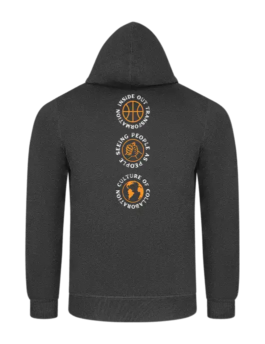 Charcoal 7.8 oz Ring Spun Hooded Sweatshirt w/Icons logo, Peace Players Brooklyn Logo