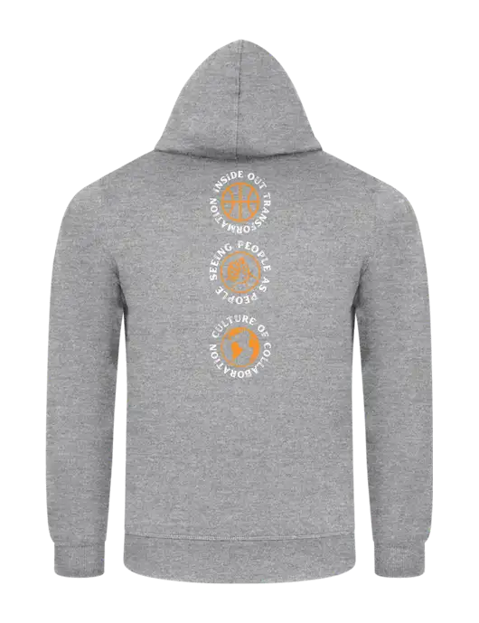 Light Grey Heather 7.8 oz Ring Spun Hooded Sweatshirt w/Icons logo, Peace Players Brooklyn Logo