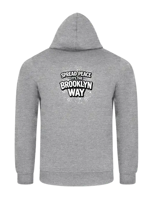 Light Grey Heather 7.8 oz Ring Spun Hooded Sweatshirt w/Spread Peace Logo, Peace Players Brooklyn Logo