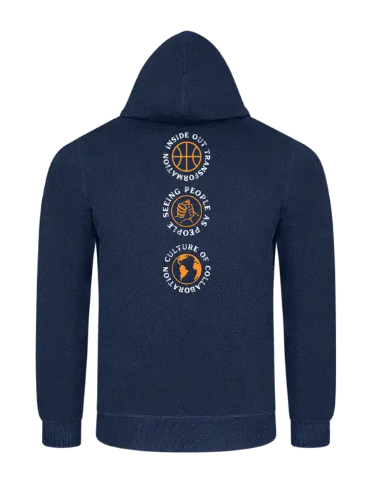 Navy 7.8 oz Ring Spun Hooded Sweatshirt w/Icons logo, Peace Players Brooklyn Logo