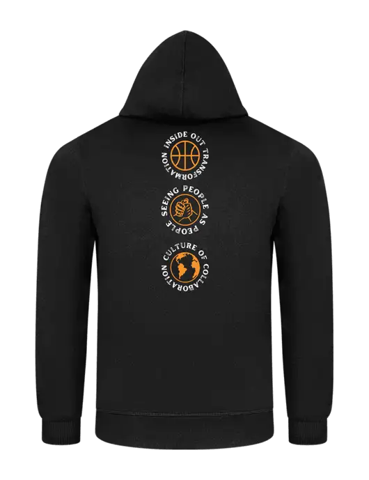 Jet Black 7.8 oz Ring Spun Hooded Sweatshirt w/Icons logo, Peace Players Brooklyn Logo