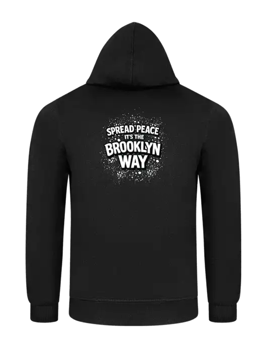 Jet Black 7.8 oz Ring Spun Hooded Sweatshirt w/Spread Peace Logo, Peace Players Brooklyn Logo