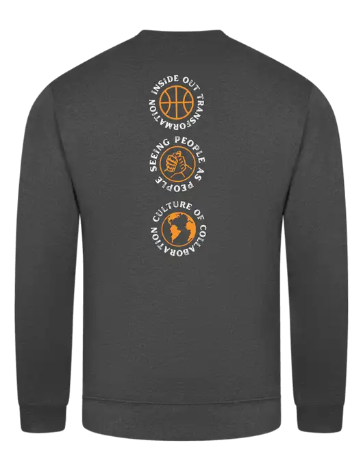 Charcoal 7.8 oz Ring Spun Crew Sweatshirt w/Icons logo, Peace Players Brooklyn Logo