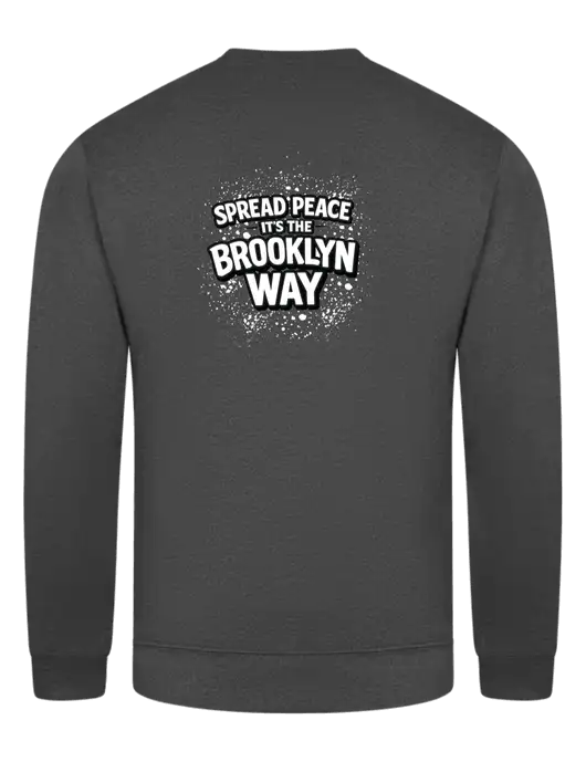 Charcoal 7.8 oz Ring Spun Crew Sweatshirt w/Spread Peace Logo, Peace Players Brooklyn Logo