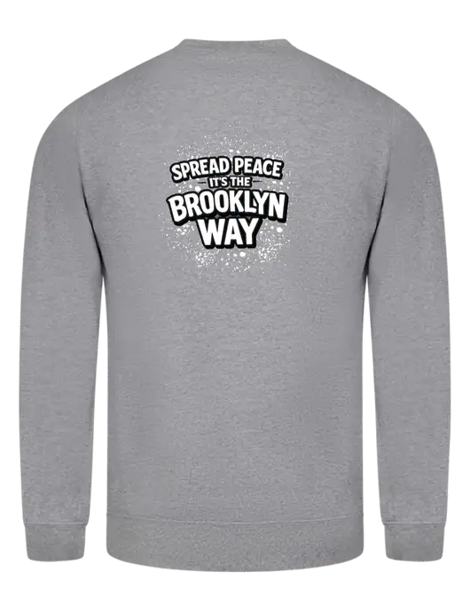 Light Grey Heather 7.8 oz Ring Spun Crew Sweatshirt w/Spread Peace Logo, Peace Players Brooklyn Logo