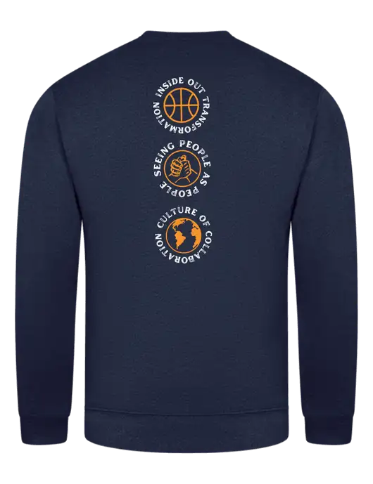 Navy 7.8 oz Ring Spun Crew Sweatshirt w/Icons logo, Peace Players Brooklyn Logo