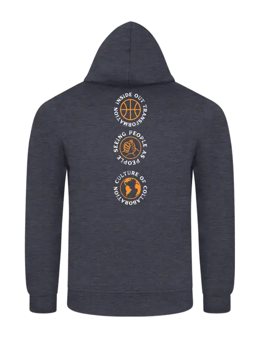 Heather Navy 7.8 oz Ring Spun Hooded Sweatshirt w/Icons logo, Peace Players Brooklyn Logo