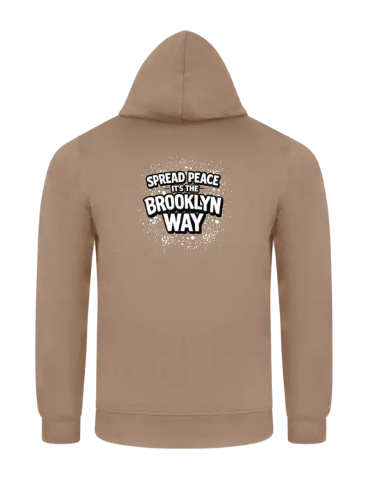 Sand 7.8. oz Ring Spun Hooded Sweatshirt w/Spread Peace Logo, Peace Players Brooklyn Logo