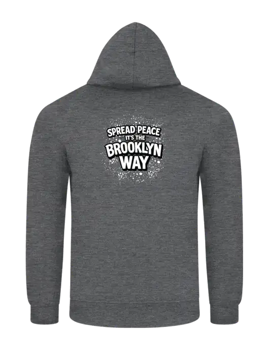 Graphite Heather 7.8. oz Ring Spun Hooded Sweatshirt w/Spread Peace Logo, Peace Players Brooklyn Logo