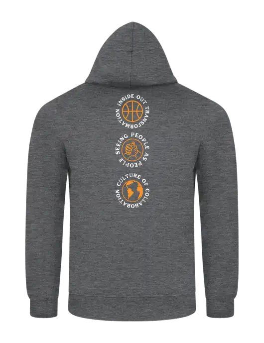Graphite Heather 7.8. oz Ring Spun Hooded Sweatshirt w/Icons logo, Peace Players Brooklyn Logo