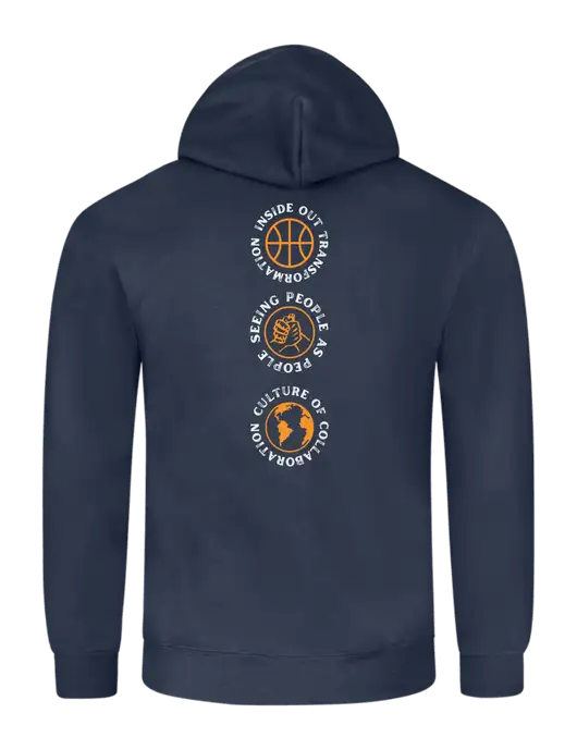 Navy 8.5 oz Ring Spun Hooded Sweatshirt w/Icons logo, Peace Players Brooklyn Logo