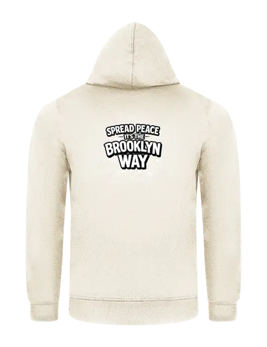 Very Light Tan 7.8 oz Ring Spun Hooded Sweatshirt w/Spread Peace Logo, Peace Players Brooklyn Logo