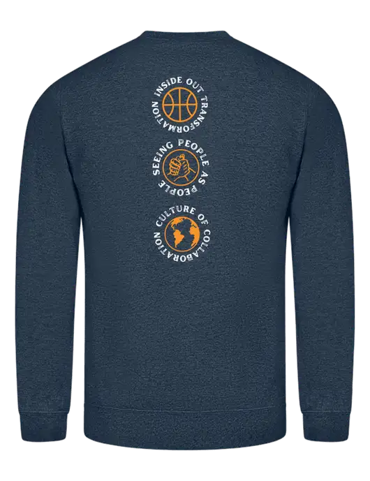 Heather Navy 7.8 oz Ring Spun Crew Sweatshirt w/Icons logo, Peace Players Brooklyn Logo