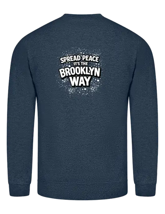 Heather Navy 7.8 oz Ring Spun Crew Sweatshirt w/Spread Peace Logo, Peace Players Brooklyn Logo